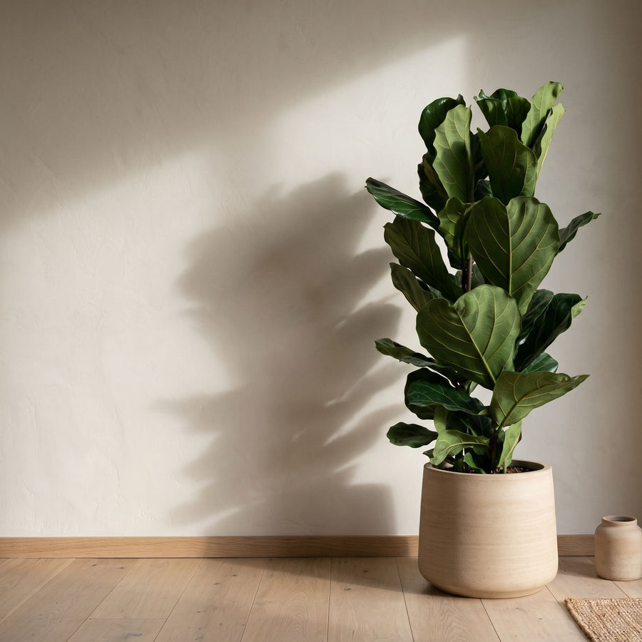 Vioolblad in verweerd beige - Ficus Lyrata struik in Jumbo Patt Beige Washed