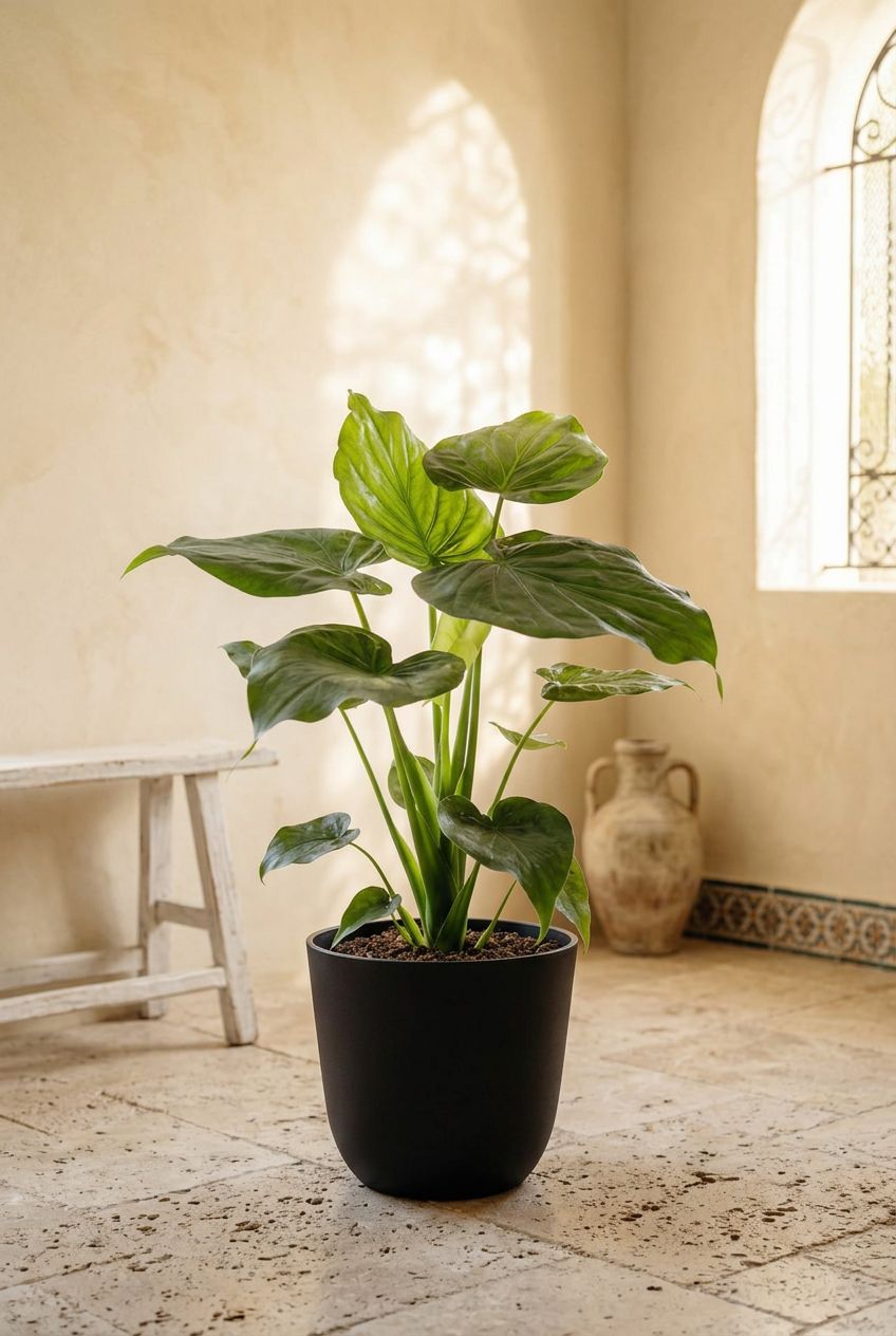 alocasia cucullata in mediterraan interieur - Plantelier