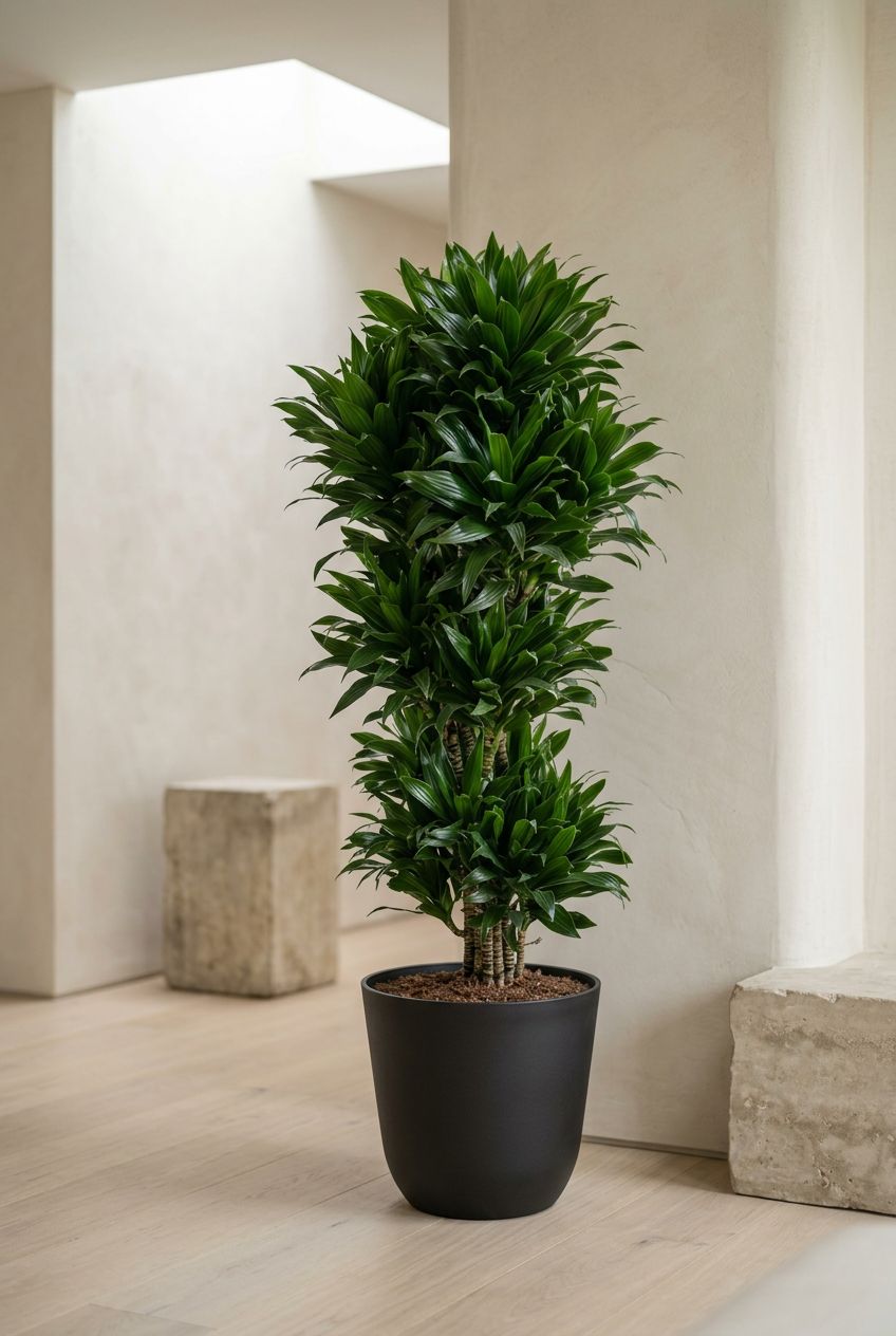 dracaena compacta vertakt in minimalistisch interieur - Plantelier