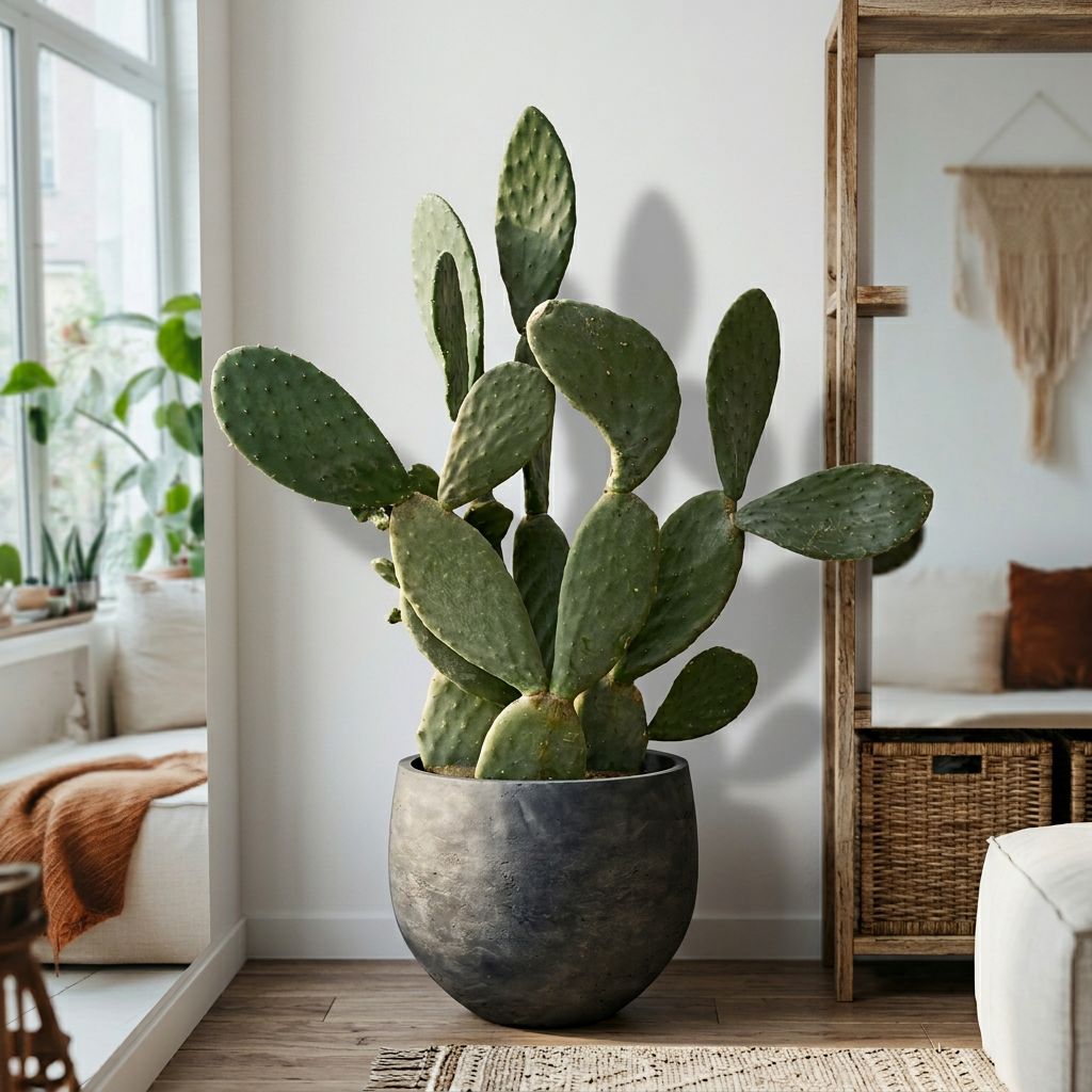 Schijfcactus in een ruwe betonnen pot, wabi-sabi styling