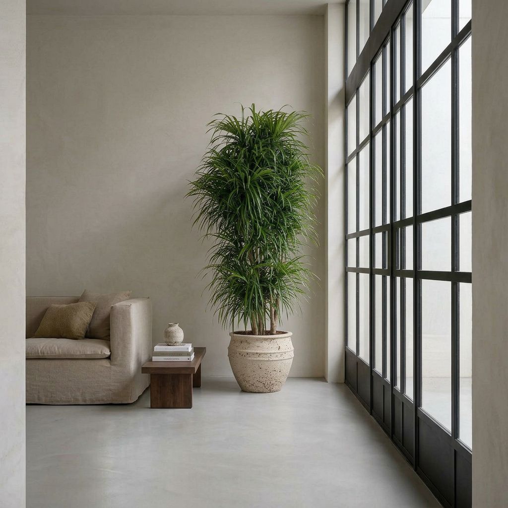 Dracaena Anita vertakt in een mat keramische pot in een rustig interieur