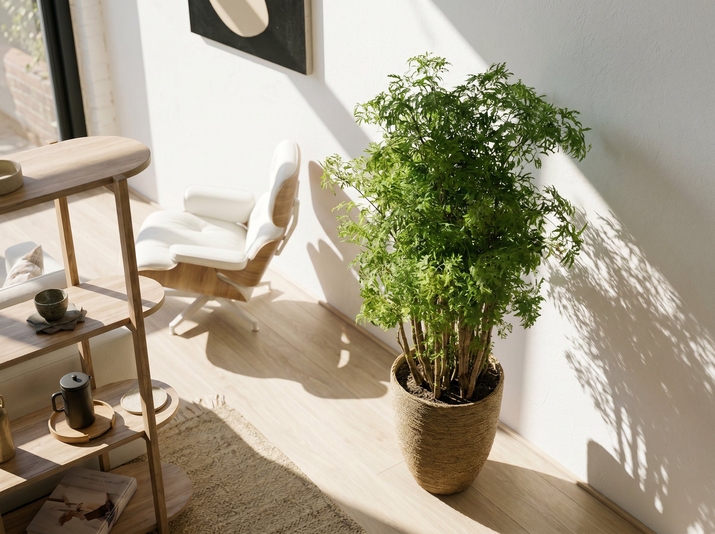 Polyscias Hawaiiana Ming in Japandi interieur