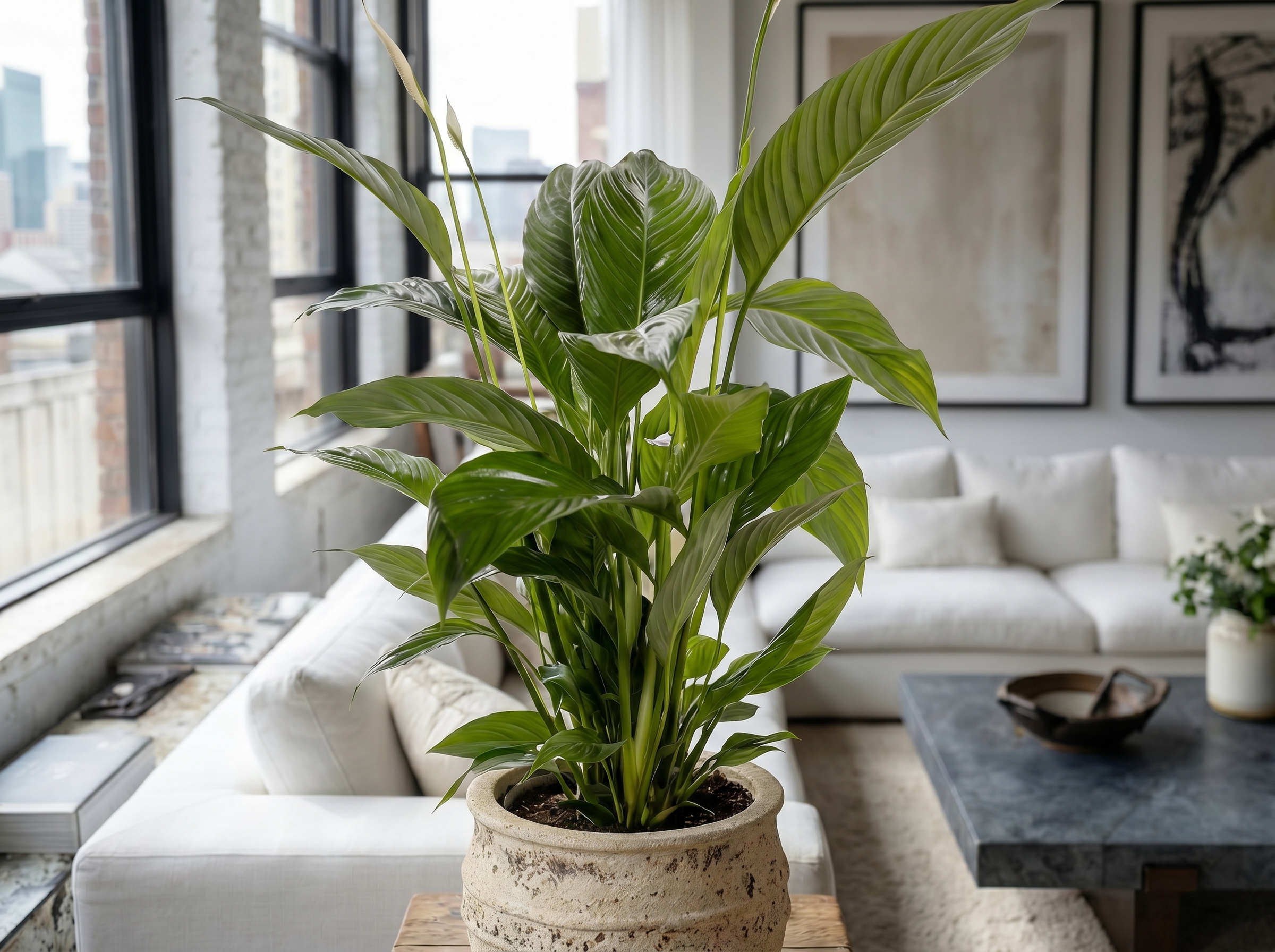 Spathiphyllum Bingo Cupido bladstructuur close-up