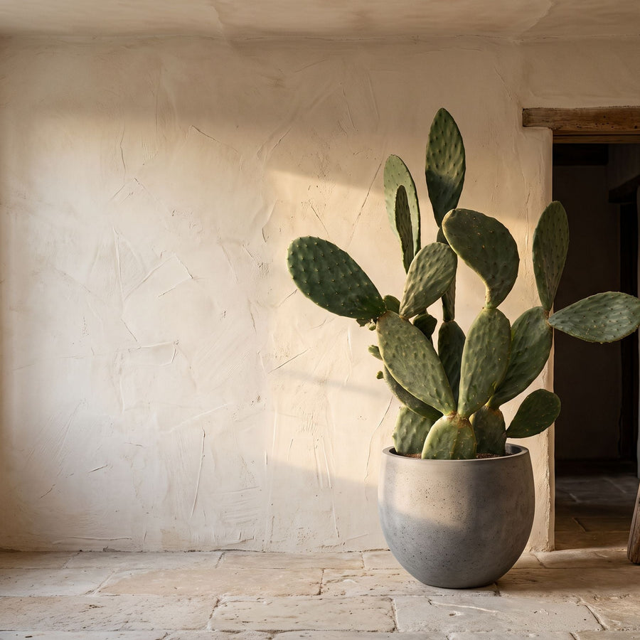 Schijfcactus in beton - Cactus Opuntia in Grigio New Egg Natural Concrete