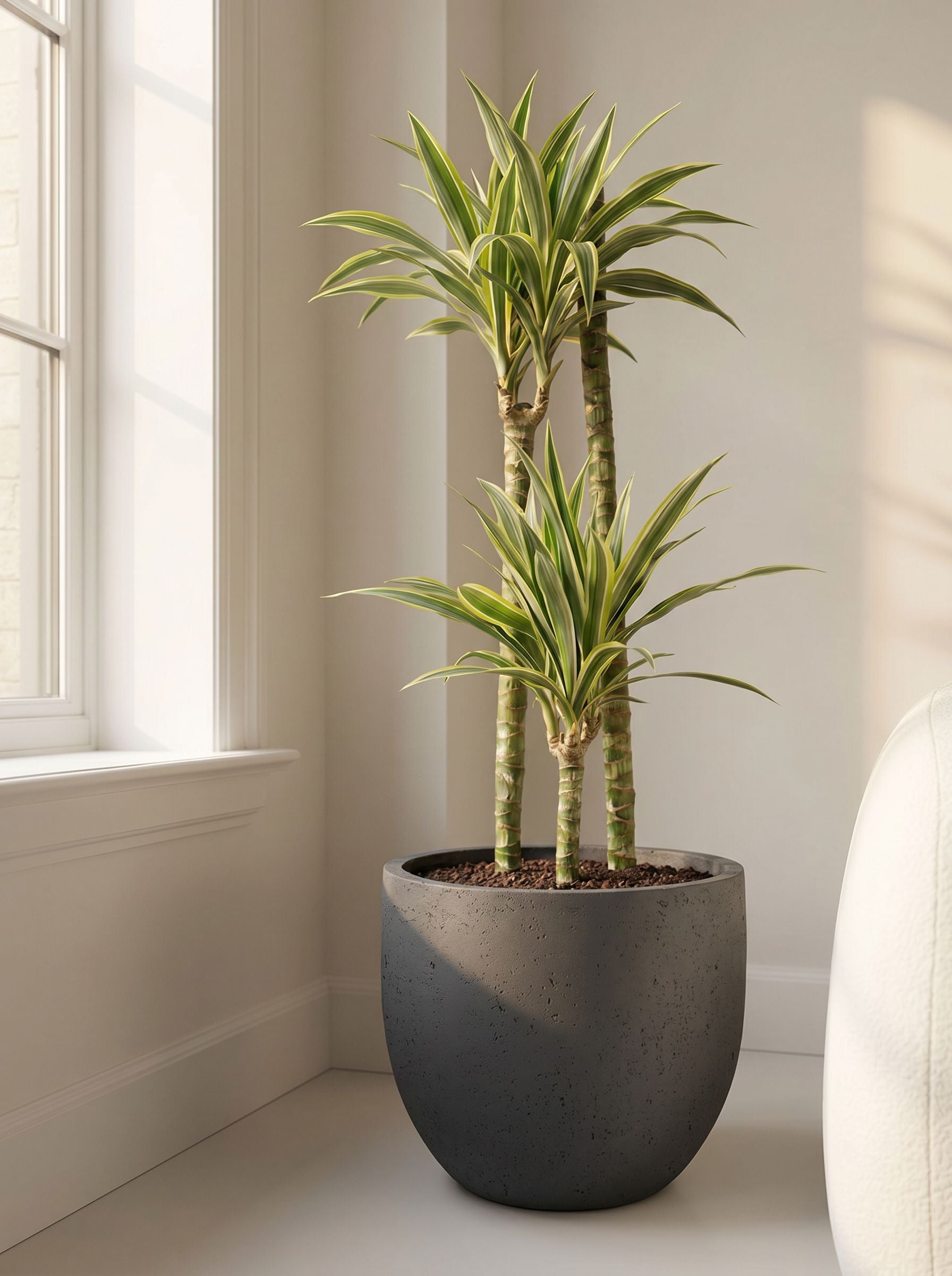 Dracaena Deremensis Hawaiian Sunshine met nieuwe pot