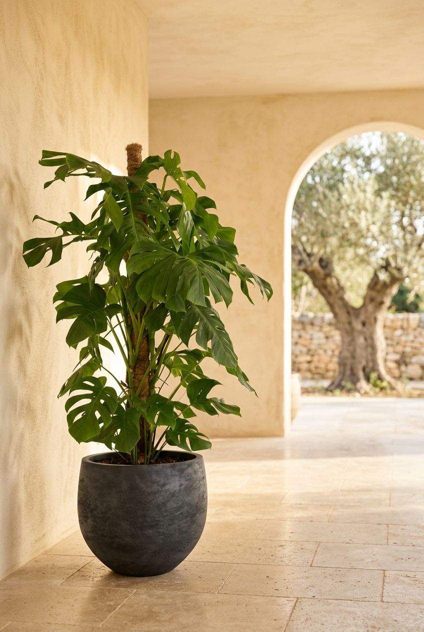 monstera deliciosa eyecatcher in mediterraan interieur - Plantelier